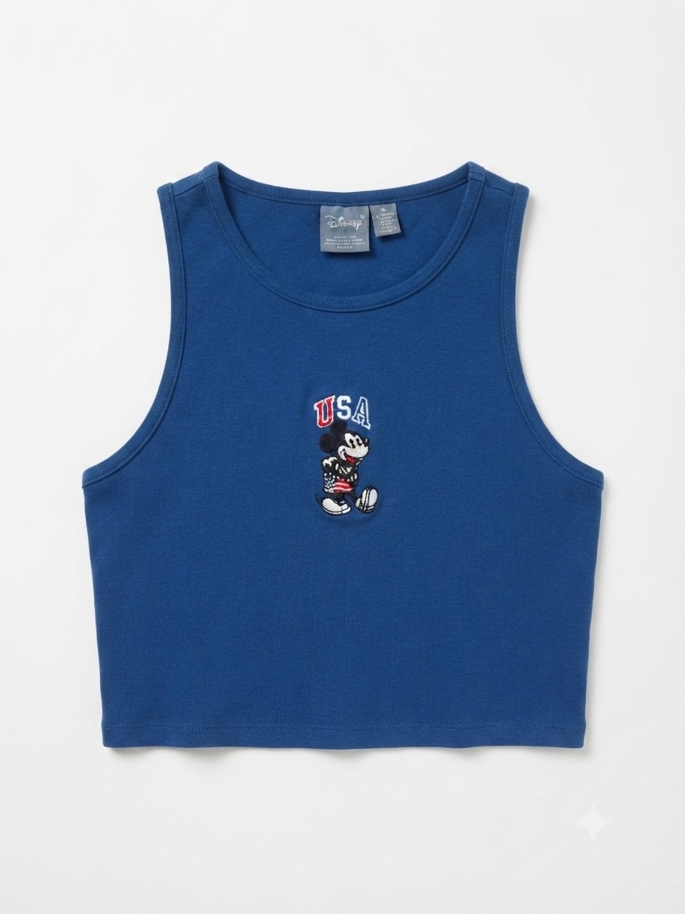 90s Disney USA Cropped Tank Top Women's S Blue Embroidered